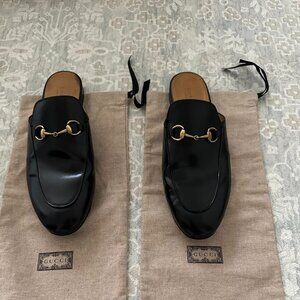 Gucci Princetown Mules Black Leather with Gold Horsebit